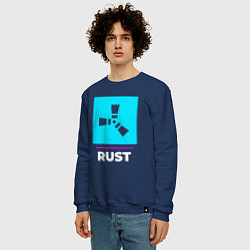 Свитшот хлопковый мужской Символ Rust в неоновых цветах, цвет: тёмно-синий — фото 2