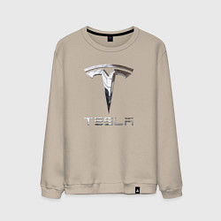 Свитшот хлопковый мужской Tesla Logo Тесла Логотип, цвет: миндальный