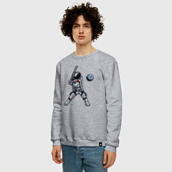 Свитшот хлопковый мужской Космонавт играет в бейсбол планетой, цвет: меланж — фото 2
