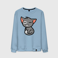 Свитшот хлопковый мужской Анимешный серый котик сидит, цвет: мягкое небо