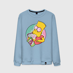 Свитшот хлопковый мужской Барт Симпсон пьёт лимонад, цвет: мягкое небо
