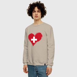 Свитшот хлопковый мужской Сердце - Швейцария, цвет: миндальный — фото 2