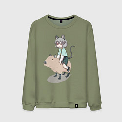 Свитшот хлопковый мужской Nazrin - Touhou riding a capybara, цвет: авокадо