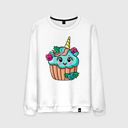 Свитшот хлопковый мужской Пирожное-единорог, цвет: белый