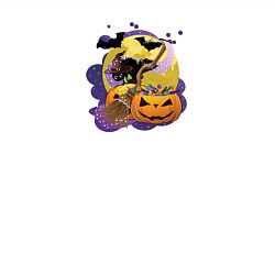 Свитшот хлопковый мужской Чёрный котик и тыквы, цвет: белый — фото 2