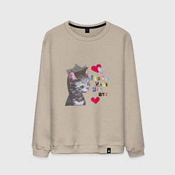 Свитшот хлопковый мужской I love cats and you, цвет: миндальный