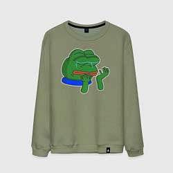 Свитшот хлопковый мужской Лягушонок Пепе в слезах, цвет: авокадо