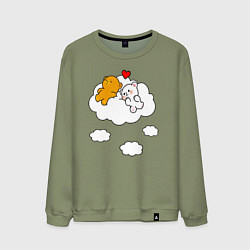 Свитшот хлопковый мужской Влюбленные медвежата на облаке, цвет: авокадо