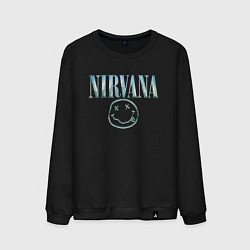 Свитшот хлопковый мужской Nirvana - смайлик, цвет: черный