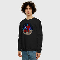 Свитшот хлопковый мужской Санта космонавт, цвет: черный — фото 2