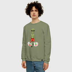 Свитшот хлопковый мужской Пришелец на земле с покупками, цвет: авокадо — фото 2