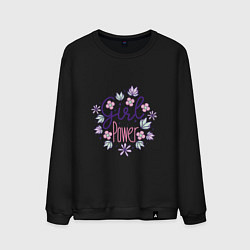 Свитшот хлопковый мужской Girl power flowers, цвет: черный