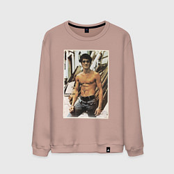 Свитшот хлопковый мужской Брюс Ли - ретро постер, цвет: пыльно-розовый
