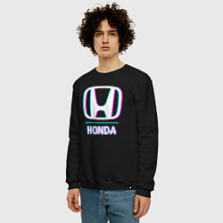 Свитшот хлопковый мужской Значок Honda в стиле glitch, цвет: черный — фото 2