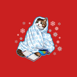 Свитшот хлопковый мужской Зимний кот в одеялке с книгой, цвет: красный — фото 2