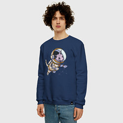 Свитшот хлопковый мужской Кот сфинкс космонавт, цвет: тёмно-синий — фото 2