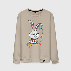 Свитшот хлопковый мужской Кролик Снежок новогодний, цвет: миндальный
