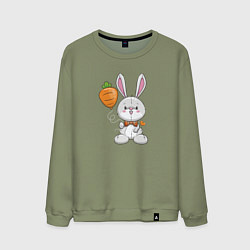 Свитшот хлопковый мужской Кролик с воздушной морковкой, цвет: авокадо