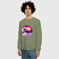 Свитшот хлопковый мужской Ретровейв волна, цвет: авокадо — фото 2