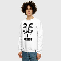 Свитшот хлопковый мужской Guy Fawkes - resist, цвет: белый — фото 2