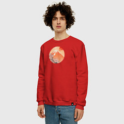 Свитшот хлопковый мужской Ветвь сакуры и вулкан, цвет: красный — фото 2