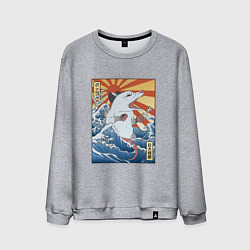 Свитшот хлопковый мужской Гравюра японский опоссум в стиле укиё-э, цвет: меланж