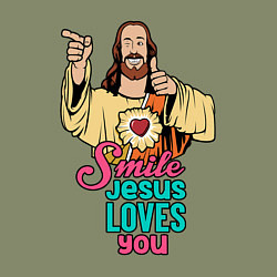 Свитшот хлопковый мужской Jesus Christ love u, цвет: авокадо — фото 2