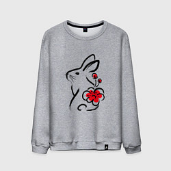 Свитшот хлопковый мужской Силуэт кролика с японским цветком, цвет: меланж