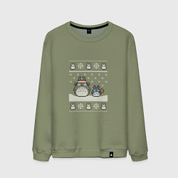 Свитшот хлопковый мужской Новогодние тоторики - ugly sweater, цвет: авокадо