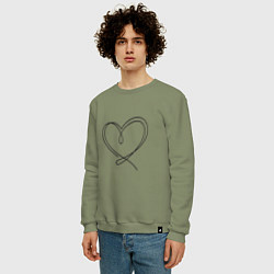 Свитшот хлопковый мужской Рисунок сердца в стиле line art, цвет: авокадо — фото 2