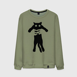 Свитшот хлопковый мужской Кот на ручках, цвет: авокадо