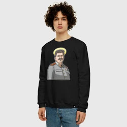 Свитшот хлопковый мужской Сталин с нимбом, цвет: черный — фото 2