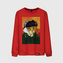 Свитшот хлопковый мужской Кот Ван Гога портрет с отрезанным ухом - пародия, цвет: красный