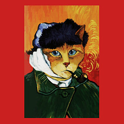 Свитшот хлопковый мужской Кот Ван Гога портрет с отрезанным ухом - пародия, цвет: красный — фото 2