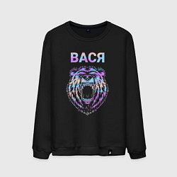 Свитшот хлопковый мужской Вася голограмма медведь, цвет: черный