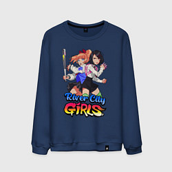 Свитшот хлопковый мужской River city girls - Misako and Kyoko, цвет: тёмно-синий