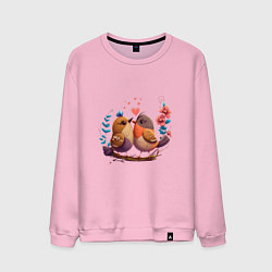 Свитшот хлопковый мужской Влюбленные птички арт, цвет: светло-розовый