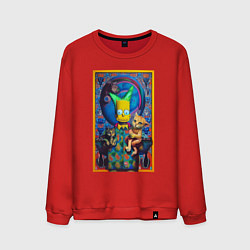 Свитшот хлопковый мужской Bart Simpson and cats - нейросеть - плакат, цвет: красный