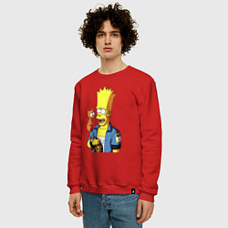 Свитшот хлопковый мужской Барт Симпсон и Снежок - нейросеть, цвет: красный — фото 2