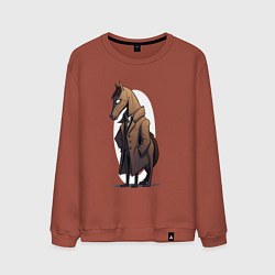 Свитшот хлопковый мужской Мультяшный конь в пальто, цвет: кирпичный