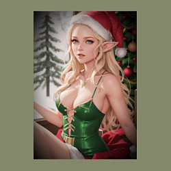 Свитшот хлопковый мужской Новогодняя эльфийка, цвет: авокадо — фото 2