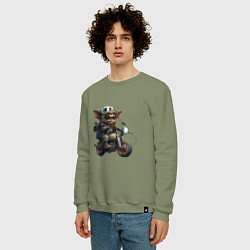 Свитшот хлопковый мужской Ушастый мотоциклист, цвет: авокадо — фото 2