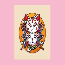 Свитшот хлопковый мужской Иллюстрация маски кицунэ, цвет: светло-розовый — фото 2