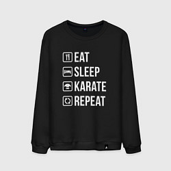 Свитшот хлопковый мужской Еда сон карате повторять, цвет: черный