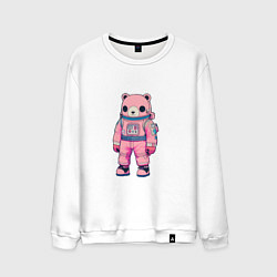 Свитшот хлопковый мужской Розовый мишка космонавт, цвет: белый