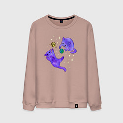 Свитшот хлопковый мужской Космические коты, играющие планетами, цвет: пыльно-розовый