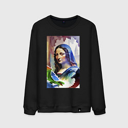 Свитшот хлопковый мужской Джоконда с двумя драконами - акварель, цвет: черный