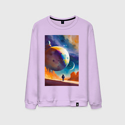 Свитшот хлопковый мужской Космонавт и бескрайний космос, цвет: лаванда
