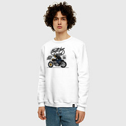 Свитшот хлопковый мужской Мотогонки мотоциклист, цвет: белый — фото 2