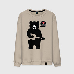 Свитшот хлопковый мужской Мишка любит музыку, цвет: миндальный